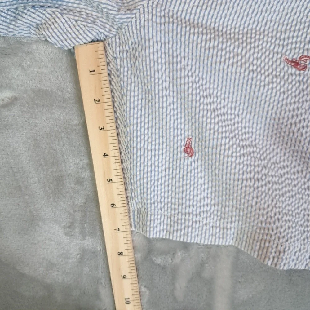 J Crew Men Swim Trunks 33 Seersucker Blue White Stripe Embroidered Lobster G1734